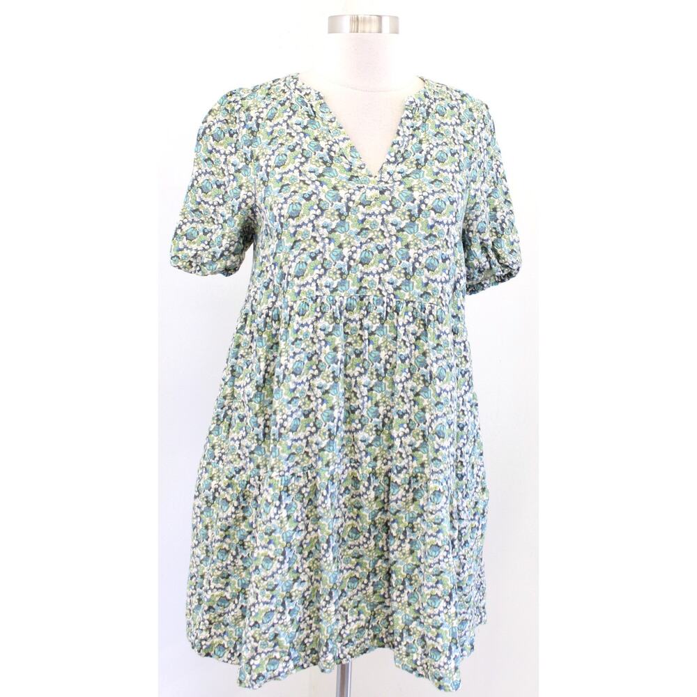 Marine Layer Jamie Gauzy Short Sleeve Floral Mini Dress Size XS Green Blue